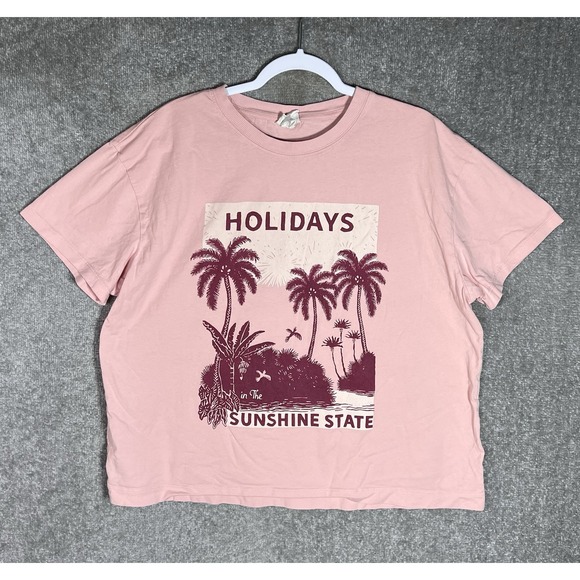 Desmond & Dempsey X H&M Tee Womens Size XL Pink HOLIDAYS in the SUNSHINE STATE - Picture 1 of 5